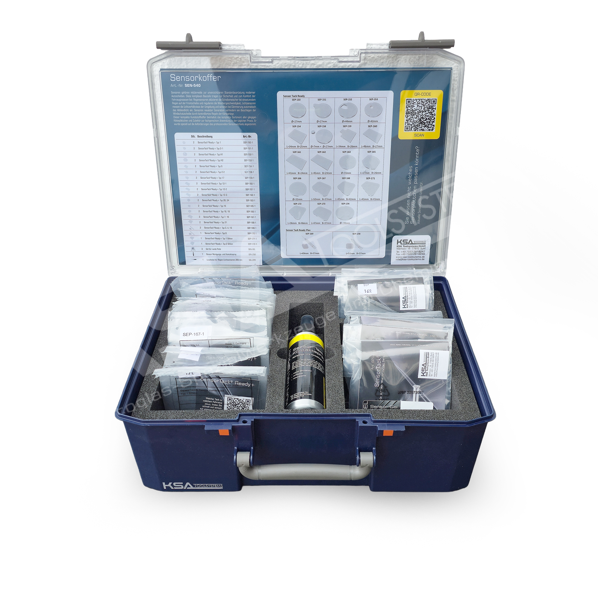 KSA-Autoglas Sensorkoffer, 40 tlg. mit Kontaktspray und Lösehebel, Sensorplättchen